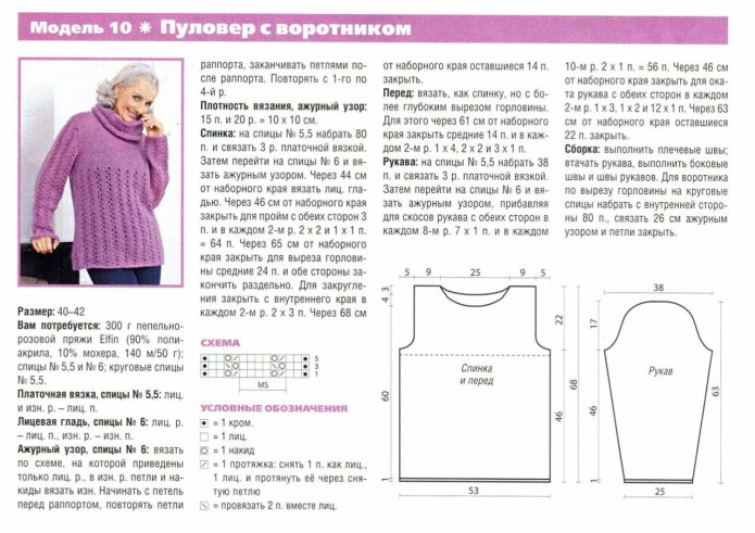Вязаный свитер женский спицами с описанием на 52 размер