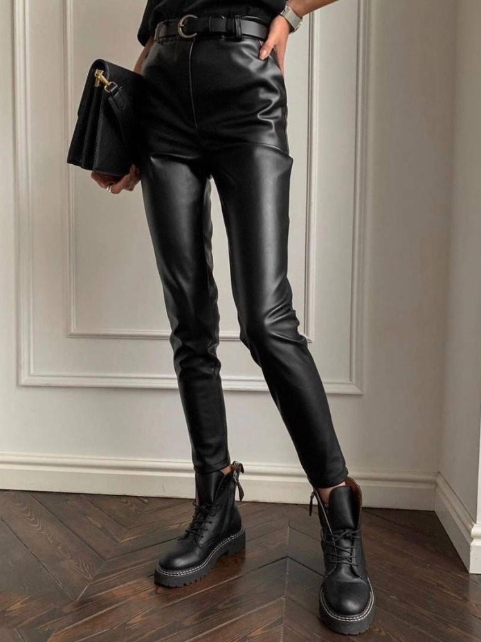 Кожаные брюки Zara байкерские