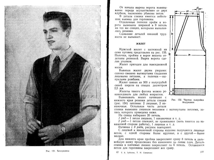 Вязание спицами мужской жилет 52-54 размера