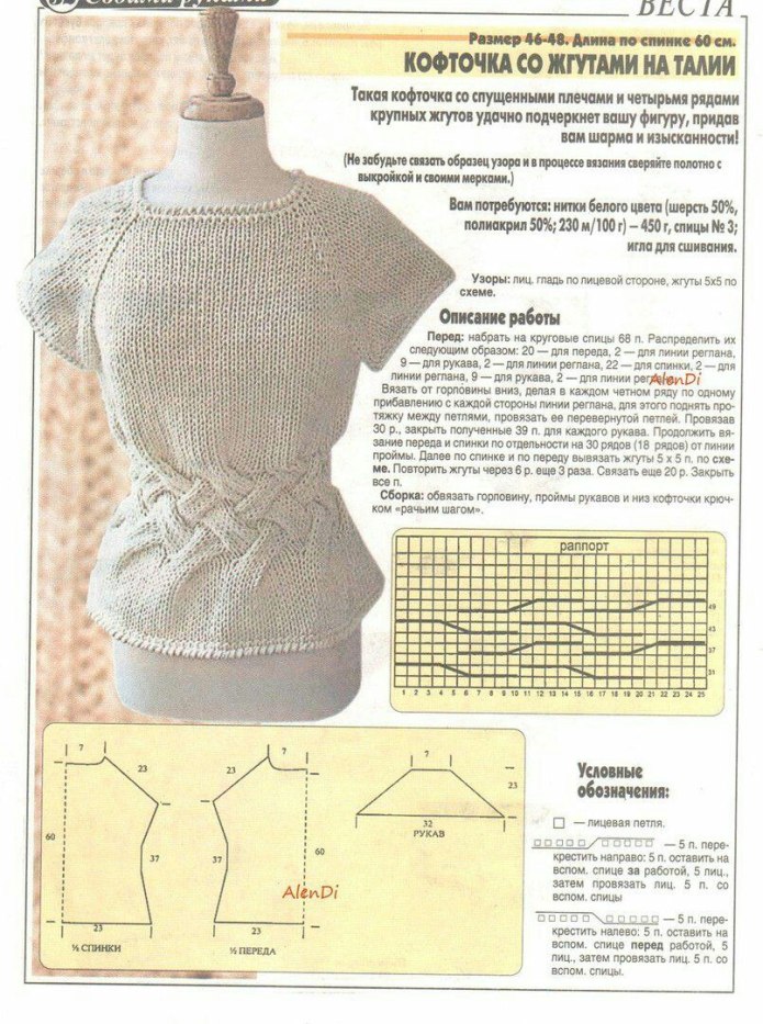 Вязать кофту спицами регланом для женщин со схемами