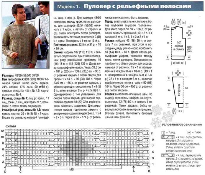 Вязание спицами для мужчин пуловеры с описанием и схемами