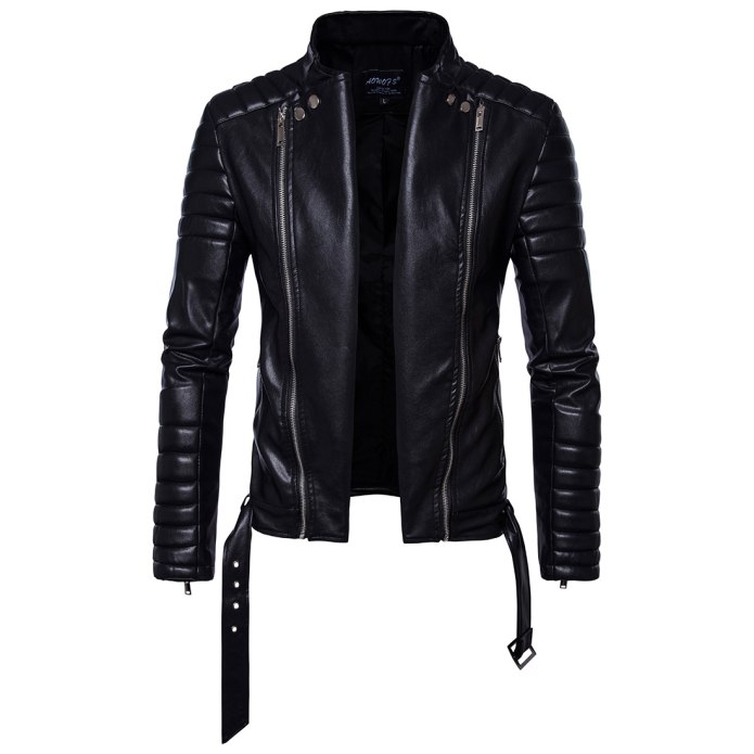 Men's Black Leather Moto Jacket with Removable Hooded m2016-95