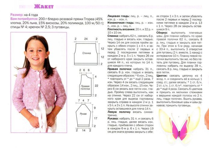 Ажурные кофты для девочек спицами со схемами