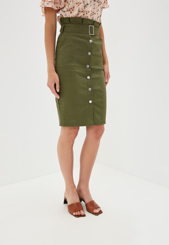Кожаная юбка Zara миди хаки