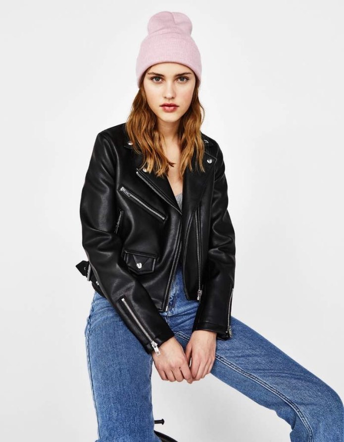 Bershka куртка кожаная черная укороченная