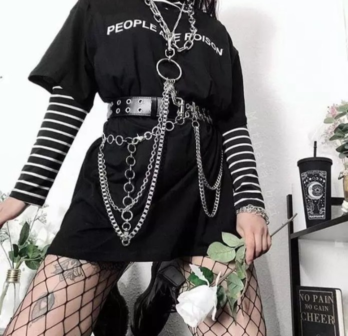 Goth outfit Грандж чёрная корейская одежда