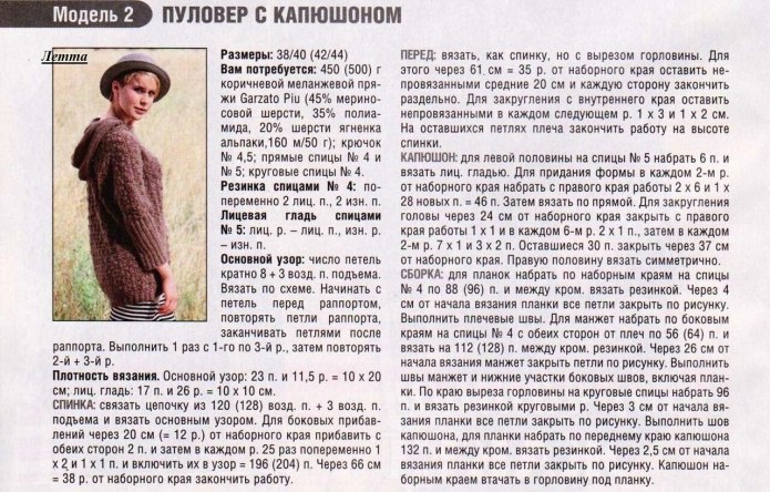 Вязаная кофта с капюшоном женская спицами описание схемы