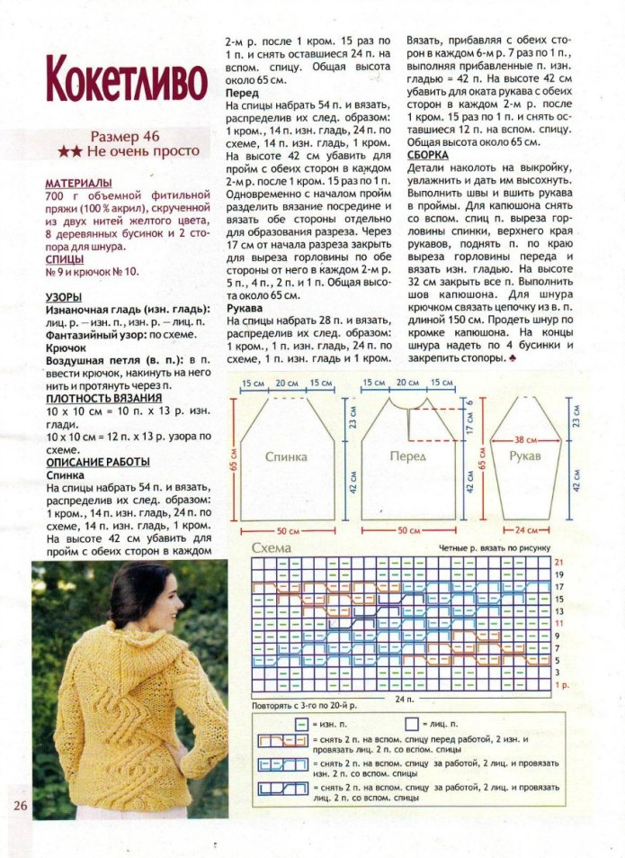 Джемпер с капюшоном спицами для женщин схема