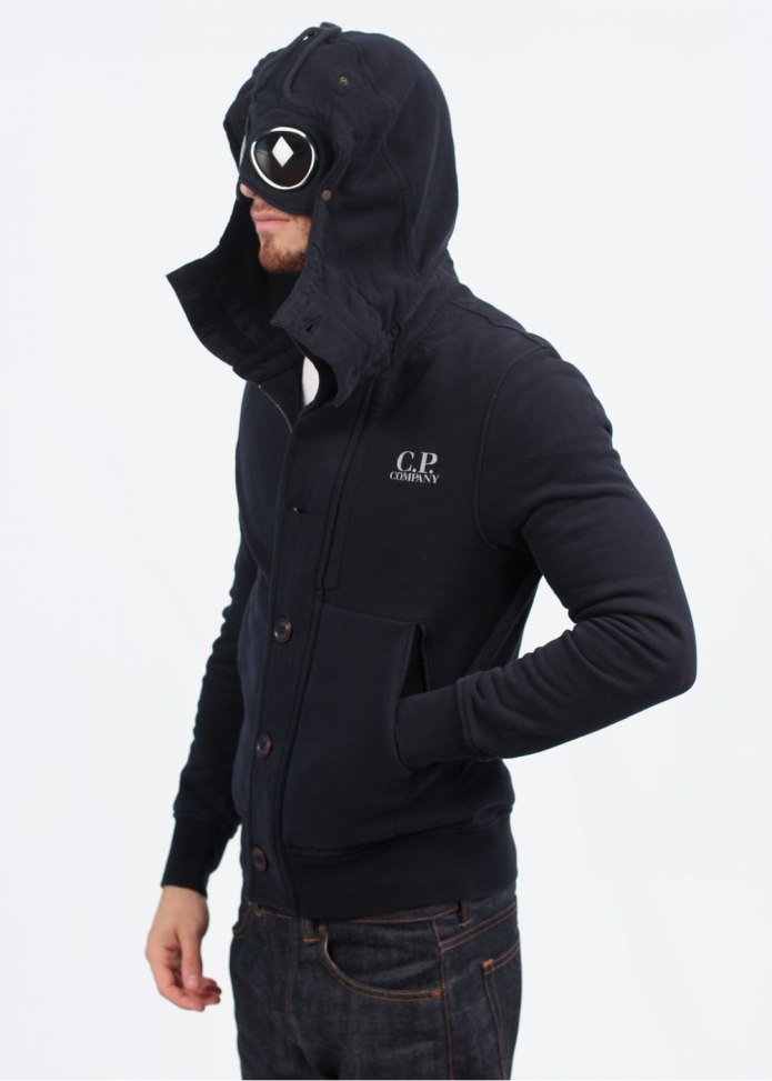 C. P. Company diagonal Fleece zip Hoodie Black