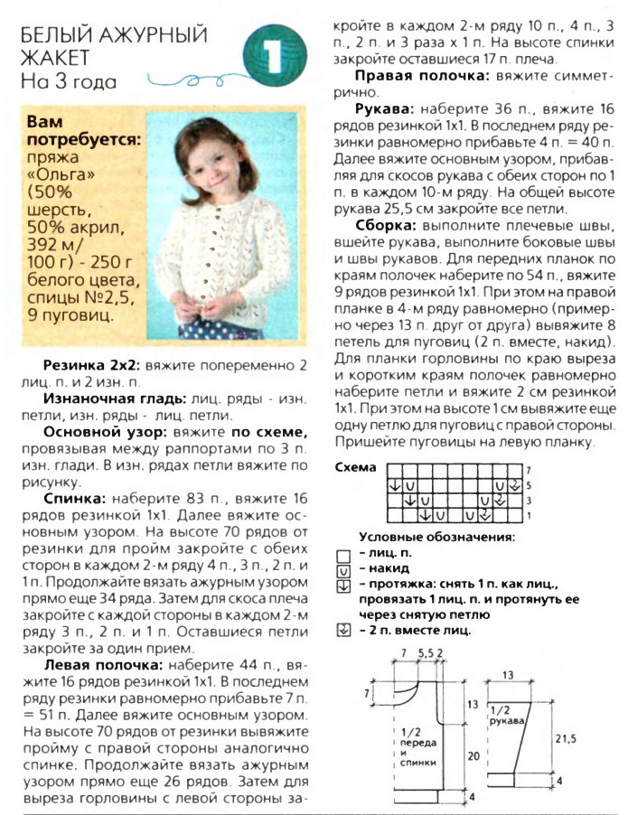 Схема вязания кофты спицами для девочки 4 года