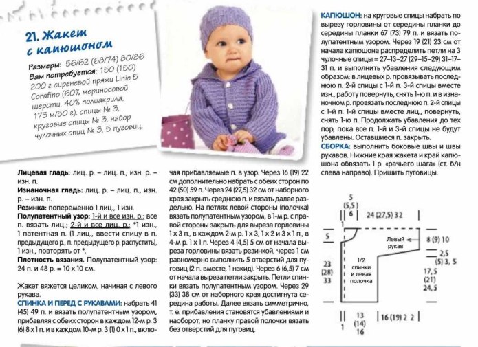 Вязаная кофточка с капюшоном для девочки 1 год спицами