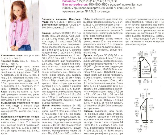 Вязаная кофта на девочку 5 лет спицами с описанием и схемами