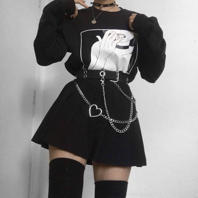 Goth outfit Грандж чёрная корейская одежда