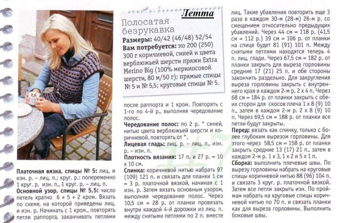 Безрукавка спицами полоски схемы и описание