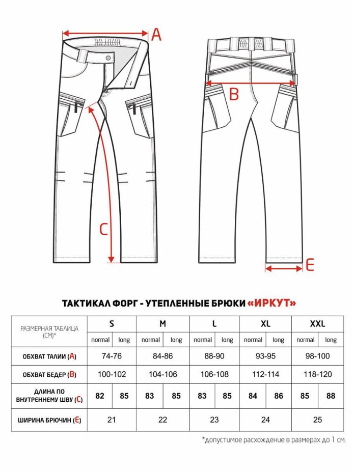 Размеры детских брюк