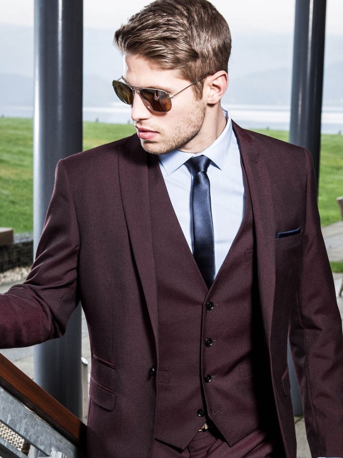 Бордовый костюм мужской Topman