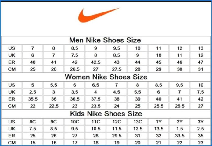 Nike Size Chart обувь