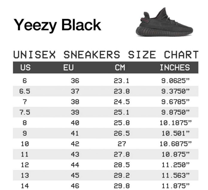 Размерная сетка adidas Yeezy 350