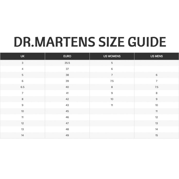 Размерная таблица Dr Martens