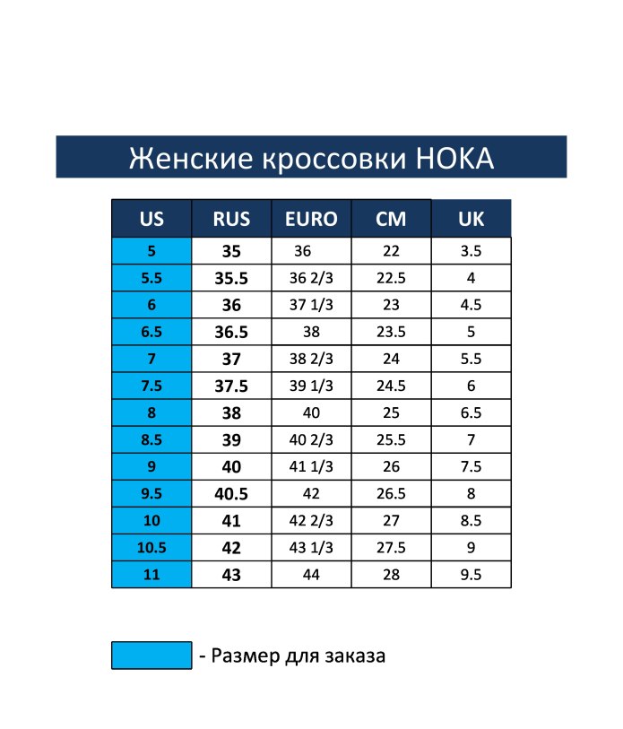 Hoka кроссовки Размерная сетка