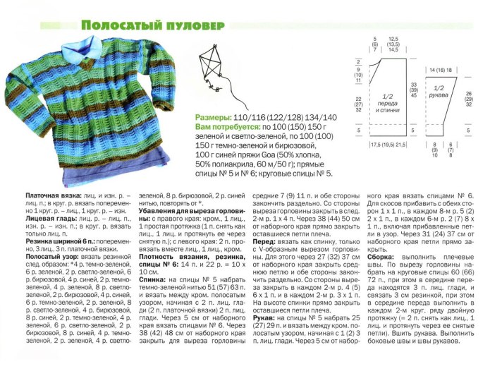Джемпер для мальчика 9 лет спицами схема и описание