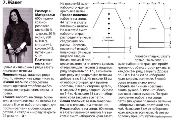 Вязание кофты реглан сверху спицами схемы