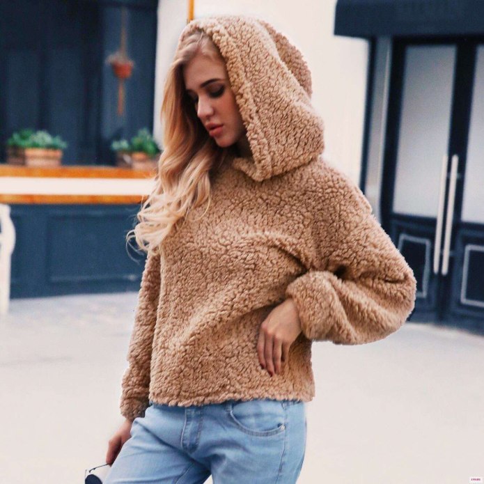 Half zip fluffy Faux Shearling Teddy Sweatshirt
