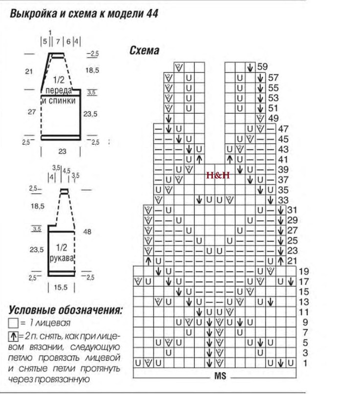Свитер с круглой кокеткой спицами снизу схема