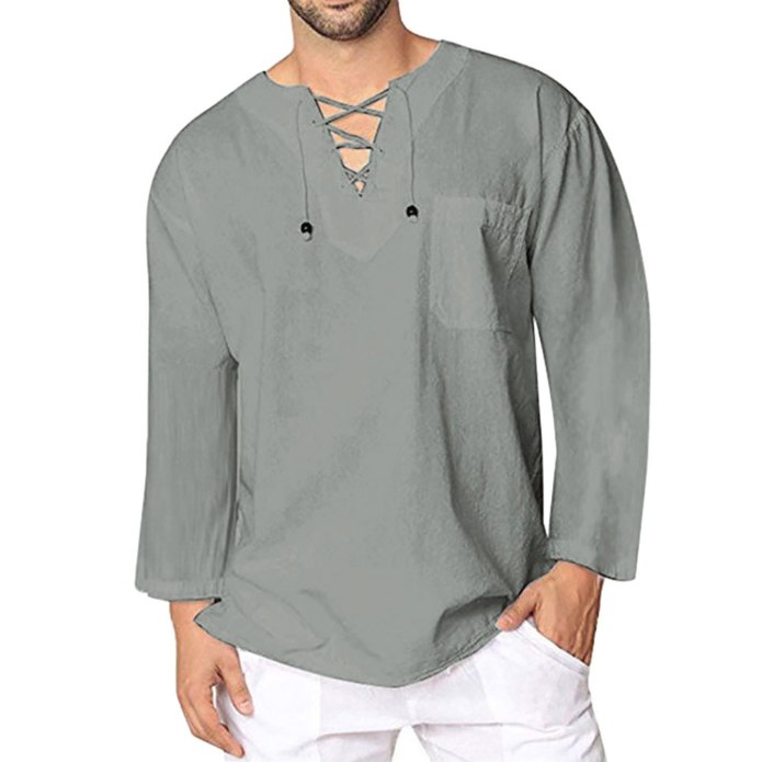 Plus Size 3xl Tunic Mens Shirt Soft Solid Color Linen Basic Casual long Sleeve v-Neck Shirts men Summer Spring Loose Tops