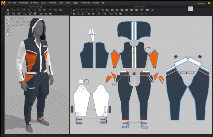 Куртка раскройка Marvelous Designer