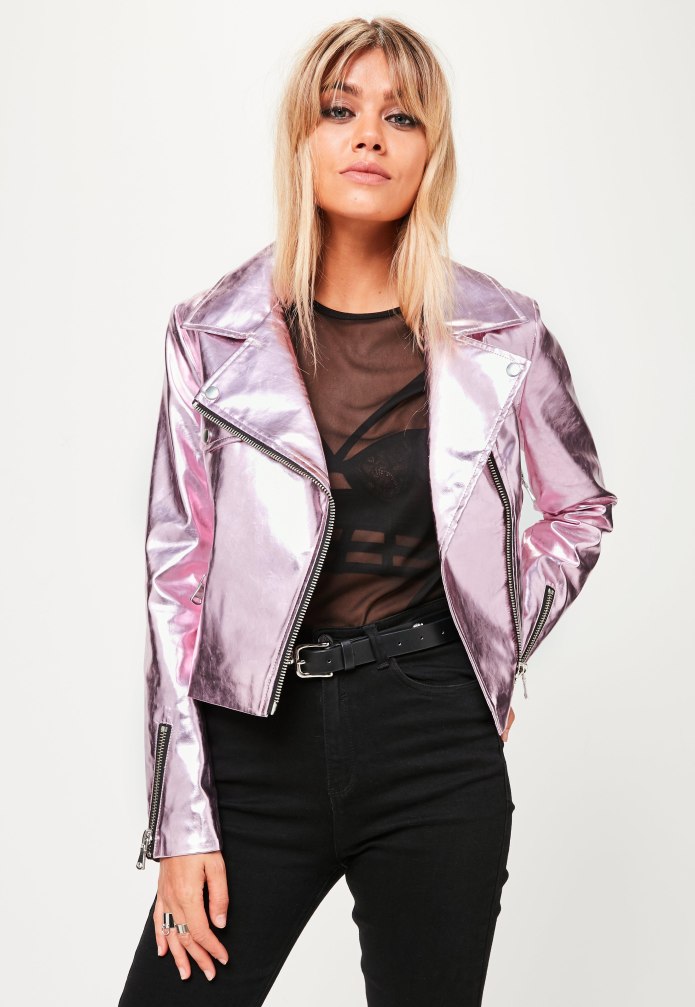 Leather Biker Jacket Metallic