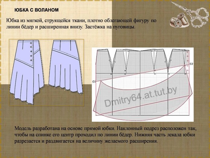Как построить выкройку юбки без вытачек спереди