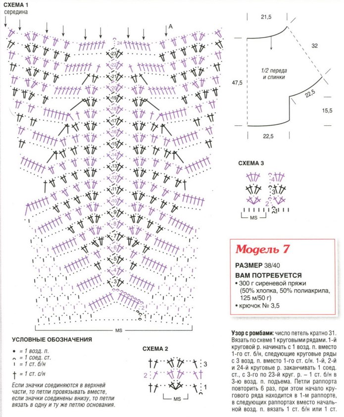 Женская блузка крючком со схемами и описанием