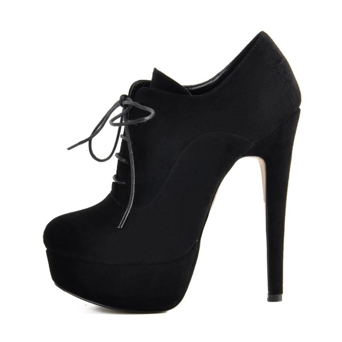 Lace up Black High Heel platform Ankle Boots