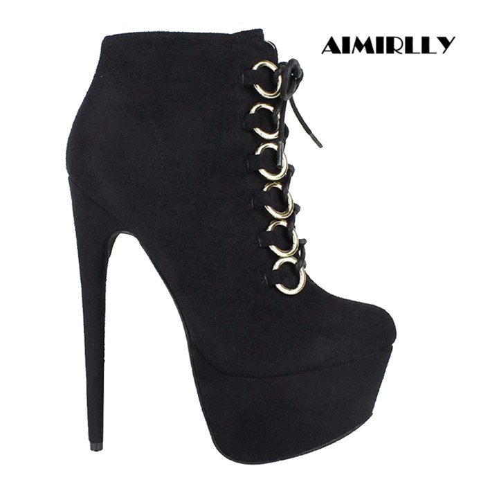 Lace up Black High Heel platform Ankle Boots