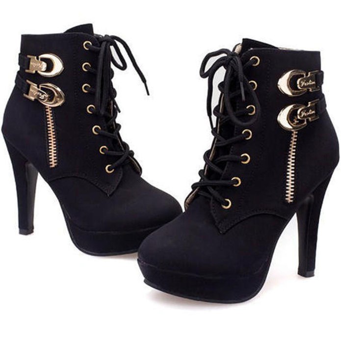 Lace up Black High Heel platform Ankle Boots