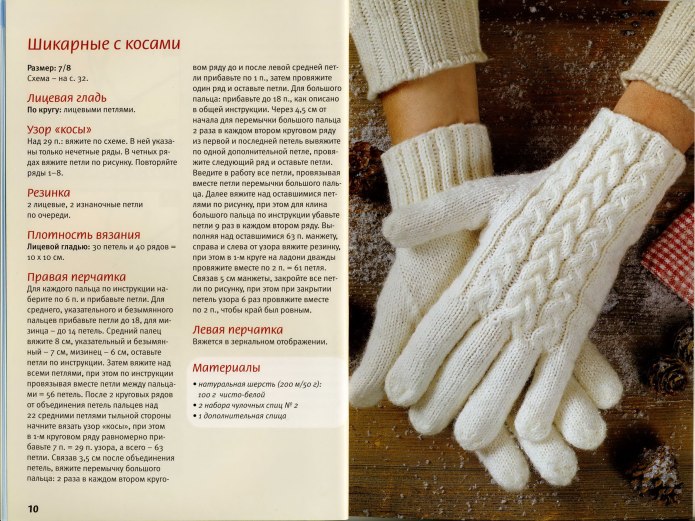 Вязание варежек с узором коса спицами для начинающих