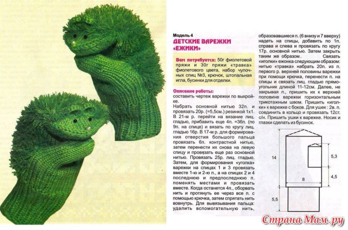 Варежки для ребенка 1 год спицами с описанием и схемами