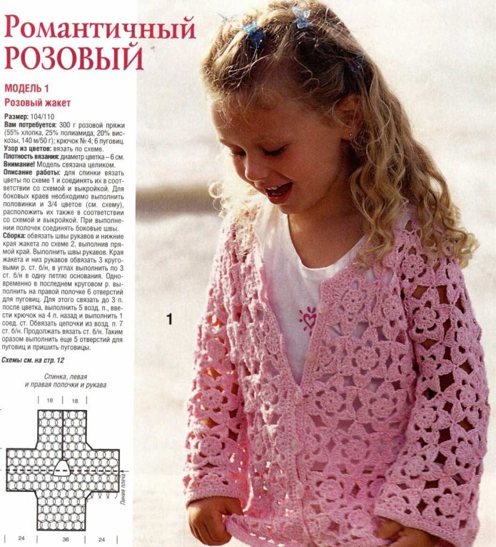 Ажурная вязка крючком кофта для девочки