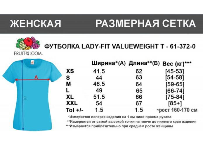Размерная сетка женской футболки Садовод
