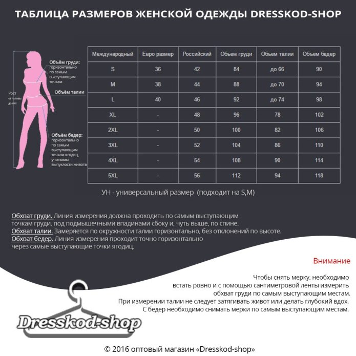 Размерная сетка женской одежды 4f