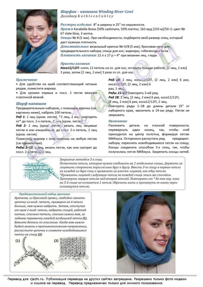 Елена Нодель снуд спицами с описанием