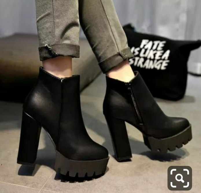 Lace up Black High Heel platform Ankle Boots