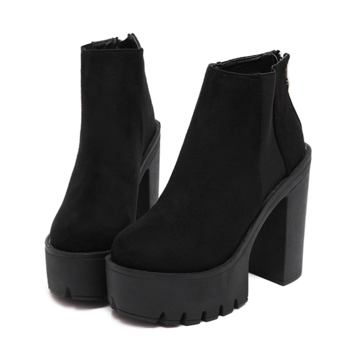 Lace up Black High Heel platform Ankle Boots