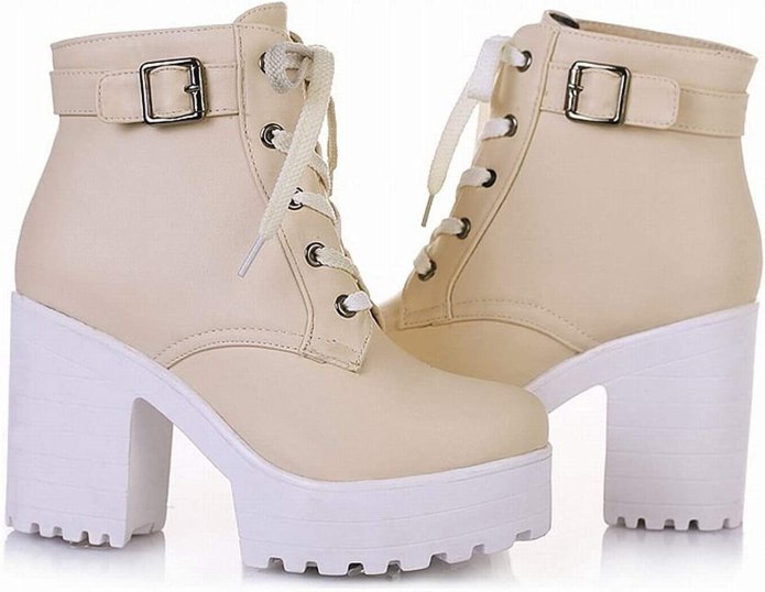 Lace up Black High Heel platform Ankle Boots