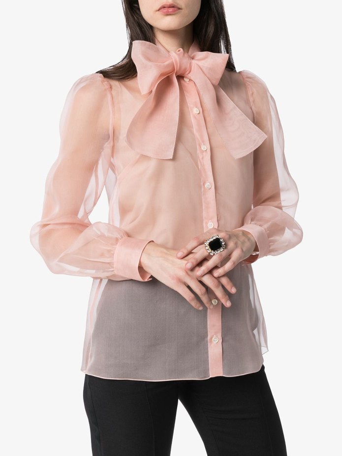 Tie Neck button Front Satin Blouse