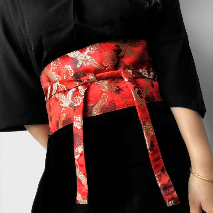 Japanese Embroidery Vintage Style woman Kimono Belt Elastic Waist Cummerbunds wide Belt Yukata Dress Crane Floral Haori men Obi