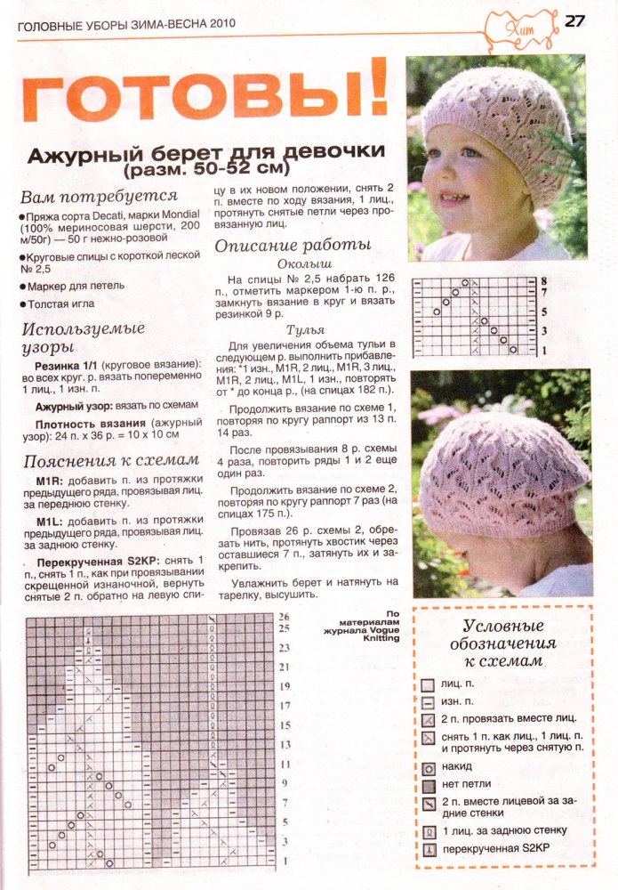 Крючком берет с листиками схема
