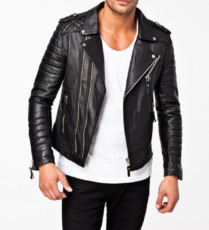 Косуха Mens cool Quilted Biker Black real Moto Leather Jacket