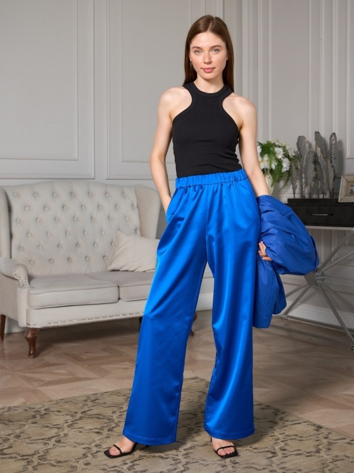Street Style синие брюки палаццо